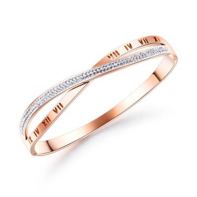 China Hot Sale Environmentally Friendly Luxury Line Roman Numeral Stainless Steel X Shape 18k Solid Gold Engraved Bracelets & Bangles For Women for sale