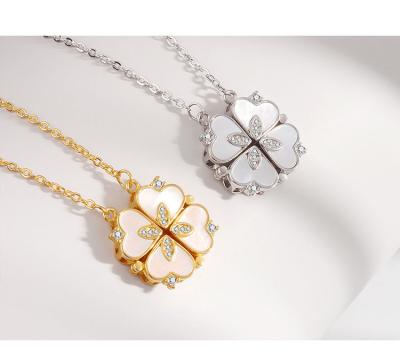 China FASHIONABLE Euramerican Style Microset Zircon Heart Links To Heart Open Fold Clos Clavicle Chain Creative Four Leaf Clover Necklace for sale