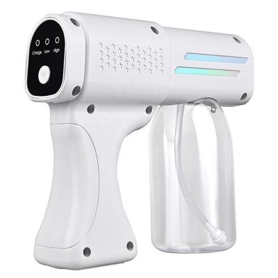 China 095 Compressor Mos Battery High Quality 380ml Electric Rechargeable Blue Light Disinfection Atomization Wireless Nano Spray Gun for sale