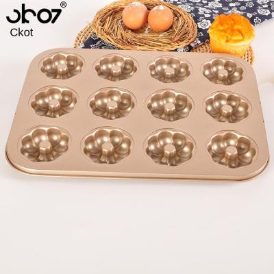 China CKOT Gold 12 Even Pumpkin Mold Sustainable Carbon Steel Mold Gold Non-Stick Cake Mold for sale