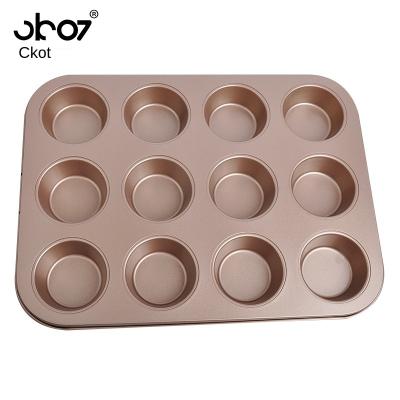 China Viable Gold 12 Link Cake Mold Oven Mold DIY Non-Stick Pastry Carbon Steel Flat Bread Mold for sale