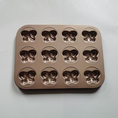 China Western Point Carbon Steel Baking Bread Mold DIY Oven Tray 12 Even Butterfly Non Viable Gold Cake Stick Baking Bread Mold for sale