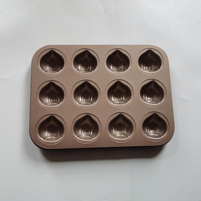 China Western Point Carbon Steel Baking Bread Mold Tray DIY Oven Tray 12 Even Chestnut Gold Non-Stick Cake Baking Loaf Mold for sale