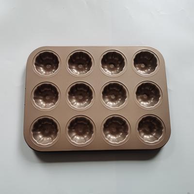 China Baking Bread Mold Carbon Steel Baking Tray DIY Oven Tray 12 Same Flower Petal Cake Nonstick Viable Gold Stem for sale