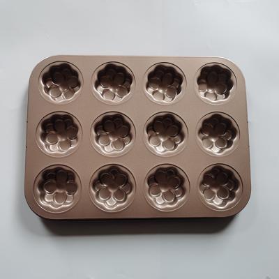 China Viable Gold 12 Even Four Petals Non-Stick Cake Tray Oven Tray Baking Tray DIY Carbon Steel Baking Bread Mold for sale