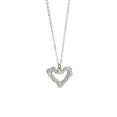 China AEKKI XF453 925 Necklace Temperament Elegant Irregular Texture Clavicle Chain Sterling Silver Heart-shaped Necklace Environmentally Friendly for sale