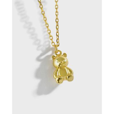 China AEKKI XB058 Mini Edition Cartoon 925 Sterling Silver Bear Doll Necklace Korean Bestselling Cute Gift for sale