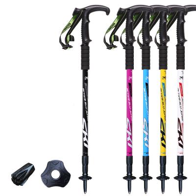 China Best Rubber Adjustable Telescopic Rise alpenstock Trekking Ski Pole Walking Stick Skii Climbing for sale