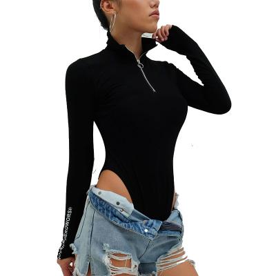 China New Style Spring Autumn Basic Rompers Women Long Sleeve Breathable Zipper Front Slim Tight Bodysuits for sale