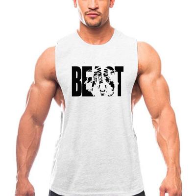 China Beast Boxing Tank Top Bodybuilding Gym Workout Fitness Antibacterial Custom Printed Sleeveless Vest for sale