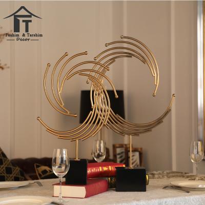 China Simple Modern Creative Design Luxury Iron Art Hurricane Decor Living Room Morden Style Abstract Sculpture Geometric Interior Decoration for sale