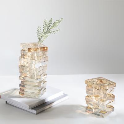 China Europe Nordic Home Centerpiece Colored Clear Vase Living Room Crystal Art Glass Flower Vase Home Decoration Luxury for sale