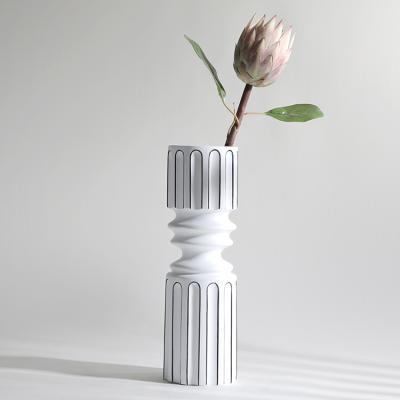 China Europe Porcelain Cylindrical Flower Vase For Modern Nordic Design Matt White Vase Home Decor Resin Vase Sculpture for sale