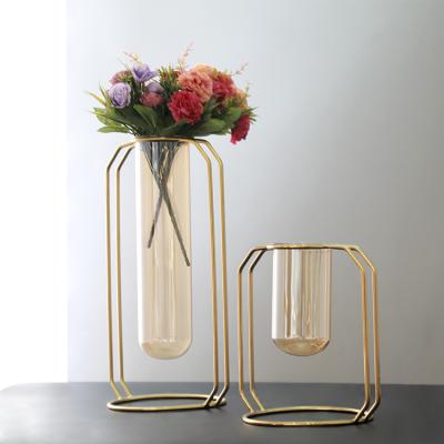 China Stainless Steel Europe Modern Home Decorative Clear Glass Vases Europe Style for sale