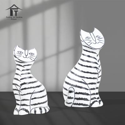 China Creative Morden Modern Style Design Sculpture Opens Black and White Stripes Sculpture Cat Animal Ornament for Home Decorations for sale