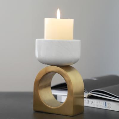 China Modern Interesting Shape Marble Candle Holder Porcelain With Stainless Steel Metal Centerpiece Gold for sale