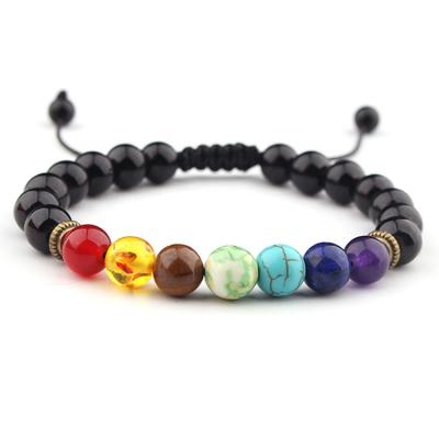 China Wholesale CLASSIC Women's 8mm Lava Rock 7 Chakras Men's Bracelet Braided Rope Yoga Beads Natural Stone Bracelet for sale