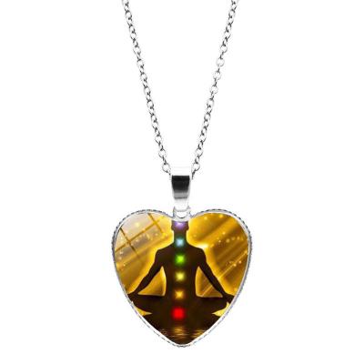 China New FASHIONABLE 8 Designs Silver Plated Alloy+Crystal 7 Chakra Buddha Necklace Heart Pendant Healing for sale