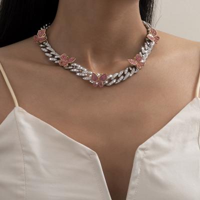 China New 2021 High Quality TRENDY Crystal Choker Crystal Butterfly Cuban necklace for women jewelry for sale