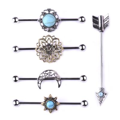 China 2021 TRENDY Blue Industrial Piercing Barbell Stud Earrings Set Opal Moon Steampunk Surgical Steel For Woman for sale