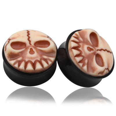 China 2021 TRENDY Skull Head Punk Acrylic Ear Plug Tunnel For Women Mens Piercing Earrings Jewelry for sale