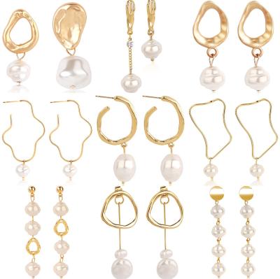 China Wholesale Fashion CLASSIC Imitation Natural Freshwater Simple Jewelry Vintage Pearl Geometric Baroque Drop Earrings for sale