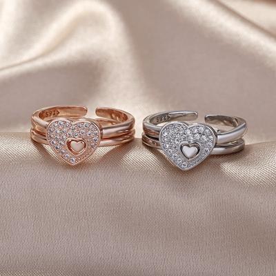 China FASHIONABLE INS Hot Selling Luxury Rings for Women and Men's Creative Opening Heart S925 Sterling Silver Rings for sale