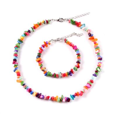 China TRENDY in Stock 2021 New Fashion Stone Hawaiian Summer Beach Jewelry Set Colorful Natural Women Necklace and Bracelet Set for sale