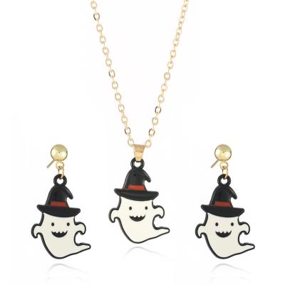 China TRENDY on Halloween Autumn Pumpkin Jewelry Ghost Earring and Necklace Set for Boys and Girls for sale