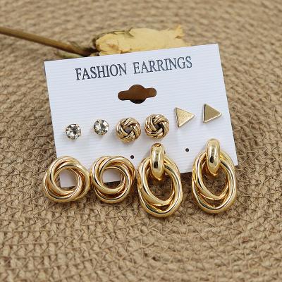 China 6 different designs/sets TRENDY Alloy Crystal+Hollowed-out Stud Earrings Set For Women 2021 for sale