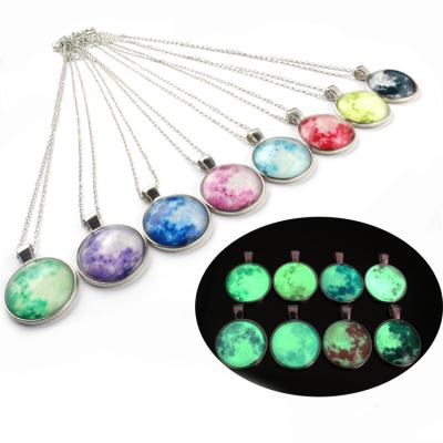 China Cute In Stock 2021 New Moon Alloy+Glass Luminous Glow Necklace Pendant Jewelry For Women for sale