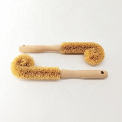 China Eco-Friendly Sustainable Nature Coconut Fiber Long Handle Bottle Cleaning Wooden Brush for sale