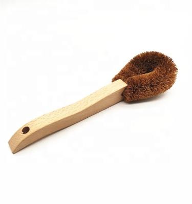 China Sustainable Natural Coconut Shell Fiber Cleans Kitchen Pot with Durable and Environmentally Friendly Beech Wood Wavy Brush for sale