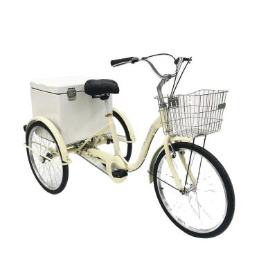 China 24 Inch Aluminum Alloy Frame 3 Wheel Tricycle Cargo Rickshaw Pedal Urban Adult Tricycles With Insulation Box for sale