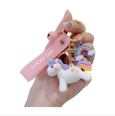 China Eco-Friendly PVC Cartoon Doll Unicorn Keychains With 3D Little Rainbow Horse Key Rings Bag Pendant Key Chain for sale