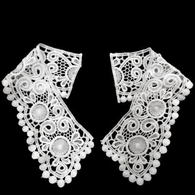 China 3D Bodice Embroidery Lace Diy Fashion Accessories Patch Hollowing Out 3D Polyester Milk Silk Collar Fabric Symmetrical Patch for sale