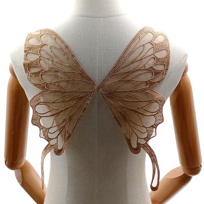 China 3D Back Collar With Butterfly Pattern Embroidery Lace Diy Fashion Accessories Applique Patches Design Polyester Lace Net Fabric for sale