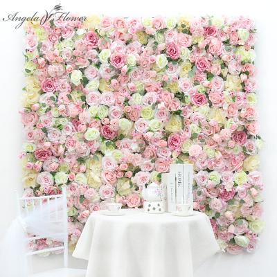 China Wedding Cheap Artificial Rose Wedding Backdrop Decor Flower Wall Pompom Flower Wall Panel Flower Wall Panels for sale