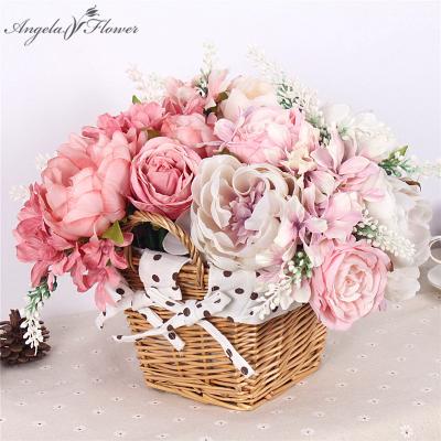 China Silk Rose Flower Bouquet Artificial Peony Rose Bouquet Home Decoration Wedding Bride Attendance Bouquet for sale