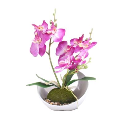 China Plastic Artificial Potted Plants Silk Phalaenopsis Flower Head Orchid Vase Garden Home Decor for sale