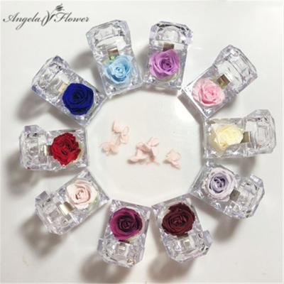 China 4.4*4.4cm Eternal Flower Rose Handmade Creative Flower Ring Box Dry Flower Gift DIY Jewelry Gift Box for sale