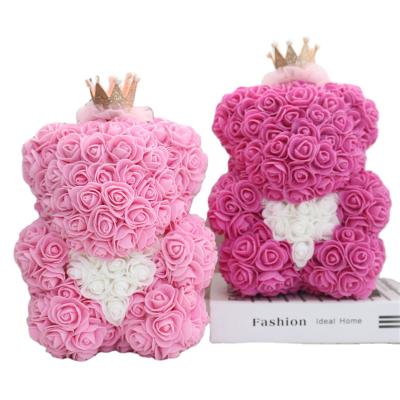 China PE Flower Heads And Foam Drop Shipping 28cm DIY Crown Model Teddy Bear Mounted Bear+box Best Selling For Valentine's Gift for sale