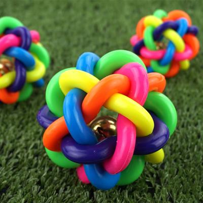 China Viable Interactive Safe and Non-Toxic Colorful Bell Pet Cleaning Balls Bite Resistant Rubber Pet Toy New Arrival for sale