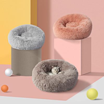 China Cheap Breathable Custom Made Warm Round Donut Fur Cuddler Luxury Pet Bed Cat Cushion Pet Beds Canvas For Dog for sale