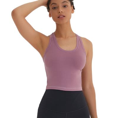 China Women Racerback Breathable High Stretch Compression Exercise Skinny Tank Tops Cropped Workout Jogging Vest for sale