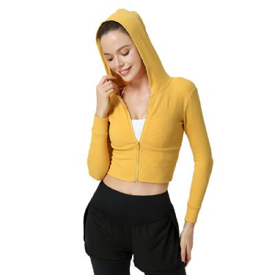 China Breathable Outdoor Soft Thermal Stretchy Cropped Hooded Women Running Fitness Zipper Jacket Jogging Hoodie for sale