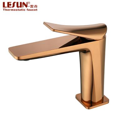 China LESUN Contemporary Luxury European Style 304 Rose Gold Brass Single Cold Basin Faucet For Bathroom Sink for sale