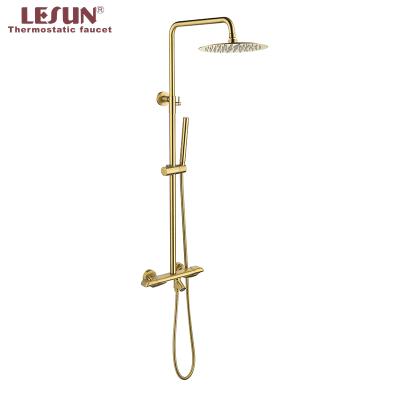 China With Slide Bar Amazon Hot Selling Rainfall Shower Head Bath And Rain Waterfall Gold Thermostatic Shower Faucet Set for sale