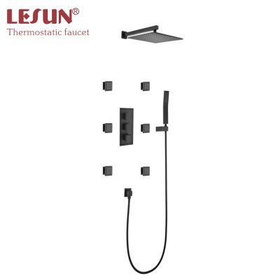 China With Slide Bar Thermostatic Matte Black Bathroom Wall Mounted Shower LESUN With Spa Body Jets Set for sale