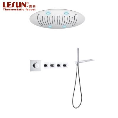 China Without Slide Bar LESUN Luxury Bath Hidden SPA Thermostatic Misty Shower Faucet Ceiling Mount LED Shower Heads Rainwater Column Set for sale